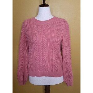 Another Love 100 Cotton Crew Long Puff Sleeve Top Pink Peach Womens Large EUC